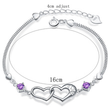 925 pulsera de corazón de circón blanco púrpura de cristal delicado para las mujeres pulseras de la joyería del brazalete de las mujeres 2024 - compra barato