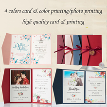 Paquete de 10 unids/lote para invitaciones de boda, Impresión de cubierta Color rosa, tarjetas de compromiso de cumpleaños con cinta Burdeos para cinta IC125P 2024 - compra barato
