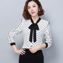 2020 Autumn Fashion Polka Dot Elegant Chiffon Blouse Bow Shirt Women Ruffles Long Sleeve White black Femme Tops Korean Clothes 2024 - buy cheap