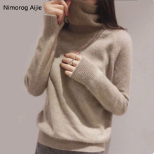 Suéter feminino com gola alta de caxemira, blusão de tricô plus size para outono e inverno 2021 2024 - compre barato