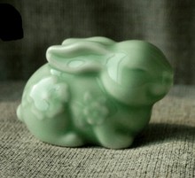 Exquisite Interesting Chinese Modern Green Glaze Porcelain Cute Rabbit of Twelve Chinese Zodiac Animals Decoration Statue 2024 - buy cheap