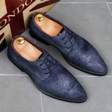 Sapatos masculinos de couro, preto/azul, designer italiano, social, com cadarço, para festa, escritório, casamento 2024 - compre barato