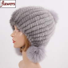 2022 Fashion Women Real Mink Fur Hat Natural Mink Fur Beanies Fur Caps Fashion Lady Elastic Hat Winter Skullies Fox Fur Pompoms 2024 - buy cheap