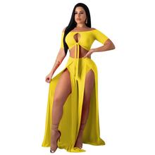Two Piece Set Women Sexy Off Shoulder Hollow Out Crop Top And Long Skirt Set Matching Sets Sexy Hight Slit Summer Clothes 2024 - buy cheap