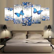 Abstract Wall Art Canvas Painting 5 Panel Flower Animal Blue Butterfly Picture Home Decor For Living Room Frames Modular Posters 2024 - buy cheap