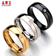 Auxauxme anéis femininos de zircônio cúbico, 6mm brilhantes, dourados e pretos, aço inoxidável, simples, amor, aliança de casamento, joias de encanto 2024 - compre barato