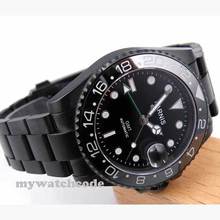 Relógio masculino, mostrador preto, 40mm, pvd, gmt, vidro safira, automático, 200 2024 - compre barato