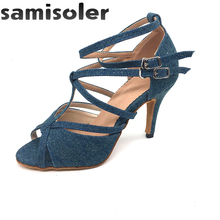 Samisoler 2018 New Latin Dance Shoes Salsa Woman Satin +PU beads Soft Bottom Fashion Dance Sandals Rhinestone Ballroom Shoes 2024 - buy cheap