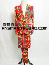S-5xl ! 2021 Men's New Fashion Retro Big Flower Suit Singer Costumes Stage Formal Dress Plus Size Clothing 2024 - buy cheap