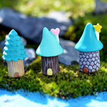 3Pcs/Set Vintage Blue House Miniature Mini Craft Fairy Garden Garden Ornaments Bonsai  Micro Landscaping Decor Accessories 2024 - buy cheap