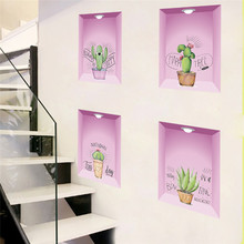 3d яркие садовые растения цветы Кактус бабочки настенные наклейки для гостиной спальни Наклейки на стены, окна росписи искусства 2024 - купить недорого