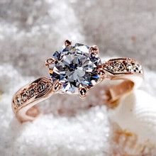 Anéis de casamento femininos com zircão, joia com cristais, cor ouro rosê, alta qualidade, 1 peça 2024 - compre barato