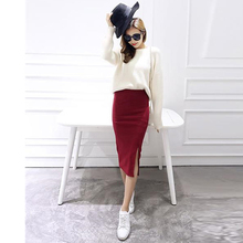 Autumn Chic Sexy Skirts Fashion Korean Style Skirts Women Mid Calf Solid Package Hip Split Bodycon Skirt Femininas 2024 - buy cheap