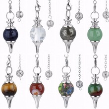 SUNYIK 1Lot (8Pc) Crystal Stone Ball Point Reiki Healing Dowsing Crystal Pendulum with Chain 2024 - buy cheap