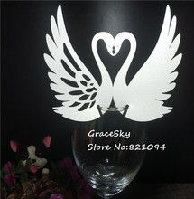 50pcs Free Shipping laser Cut Swans Heart Wedding Party Decoration Customized Name Card Seat Invitation Cup Card for Wine Glass 2024 - buy cheap