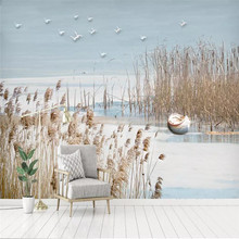 Personalizado papel de parede moderno e minimalista Mediterrâneo reed flores e pássaros pintura decorativa fundo da parede material à prova d' água 2024 - compre barato