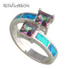 Two Squares Brand design Blue fire Opal Silver Stamped fashion Jewelry Mystic Zircon Rings USA Ring sz #6 #7 #8 #9 OR646 2024 - buy cheap