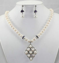 wholesale Beautiful white pearl purple crystal earrings necklace jewelry set 2024 - buy cheap