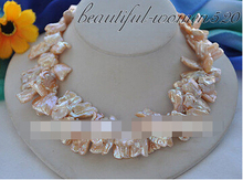 LL<<< 0572 2strands  pink baroque biwa freshwater pearl necklace 17inch 2024 - buy cheap