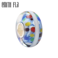 100% 925 Sterling Silver Large Hole Colorful Point Glass Murano European Charm Beads DIY Fit Brand Bracelet Jewelry 2024 - buy cheap