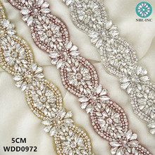 (10 YARDS) Wholesale bridal beaded sewing silver crystal rhinestone pearl applique trim iron on for wedding dress WDD0972 2024 - buy cheap