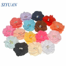 Wholesale 200pcs/lot 2'' Polka Dot Petite Ballerina  Pearl Rhinestone Chiffon Flower With Hair Clip Lovely Headwear TH261 2024 - buy cheap