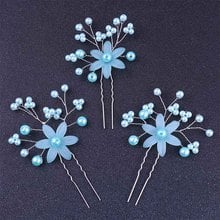 FORSEVEN 2 pcs Simple Blue Color Flower Pearls Hair Sticks Hairpins Headpieces Bride Noiva Wedding Hair Jewelry Accessories 2024 - buy cheap