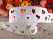 Free shipping 28mm white hollow heart-shaped solid grosgrain ribbons cloth tape diy hair accessories 50 yards WQ14100504 2024 - buy cheap