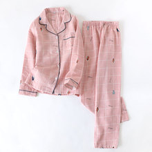 Pijama estampado de conchas de gasa y algodón para mujer, ropa de dormir de dos piezas, de manga larga, 100% 2024 - compra barato