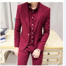 2018 Latest Coat Pants Designs Burgundy Wedding Suits For Men Prom Slim Fit 3 piece Tuxedo Custom Groom Blazer Terno masuclino 2024 - buy cheap