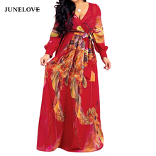 JuneLove Beach Boho Tunic Vestidos 2019 Summer Floral Printed Long Maxi Dress For Women V Neck Sexy Party Chiffon Dress 2024 - buy cheap