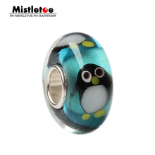 925 Sterling Silver Large Hole Colorful 3D Penguin Murano Glass European Charm Beads Fit European Bracelet Jewelry 2024 - buy cheap