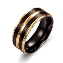 Black Gold Color 7mm Stainless Steel Rings for Men Simple Two-color Groove Rings Wedding Band Male Alliance Jewelry 2024 - buy cheap