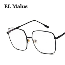 [EL Malus]Big Square Eyeglasses Frame Women Mens Clear Transparent Lens Glasses Metal Black Gold Silver Shades Brand Designer 2024 - buy cheap