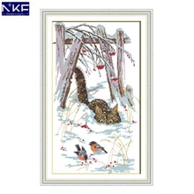 NKF Snow Kitten Animal Cross Stitch Set Handmade Craft Needlework Cross-Stitch Embroidery Kit Cross Stitch for Home Decor 2024 - buy cheap