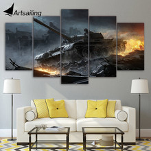 Cuadro de mundo de la Guerra de los tanques para niños, arte de pared, decoración de habitación, póster de lona, 5 paneles, HD, 5ps, envío gratis/arriba-1189 2024 - compra barato