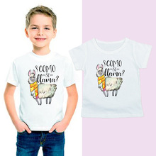 Забавная летняя футболка для девочек и мальчиков короткий рукав футболки мультфильм печати овец футболка для мальчиков хлопок топы для девочек для детская одежда 2024 - купить недорого