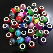 14MM Mixed Colorful Glitter Powder Big Hole Beads Charms Fit  Jewelry Bracelet Findings 100pcs/lot 2024 - buy cheap