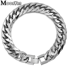 Moorvan 316L Stainless Steel bracelets for men cuban chain Link Jewelry ROCK 2018, 21.5cm 13mm Wholesale Free Shipping VB717 2024 - buy cheap