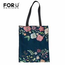 FORUDESIGNS Flowers Tote Canvas Shopping Bag Custom Logo Foldable Shopping Bag Travel Handbags Eco-friendly Supermarket Bag 2024 - buy cheap