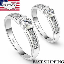 US STOCK Silver Color 2Pcs Engagement Ring Pair Wedding Couple Ring for Women Men Jewelry Cubic Zirconia Rings Set Uloveido J292 2024 - buy cheap