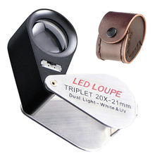Mini 20X Magnification Foldable Jeweler Loupe Magnifier 21mm Triplet Optical Glass Lens + 6 LED & 1 UV light 2024 - buy cheap