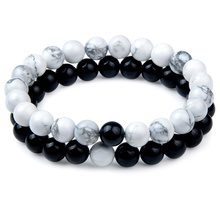 Pulseira de distância de 2 tamanhos com pedra natural branca e preta, bracelete com miçangas para mulheres, joias para amantes 2024 - compre barato