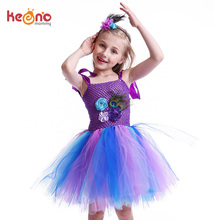 Vestido de tutú de flores de pavo real para niña, vestido de fiesta de cumpleaños para niño, traje de fiesta de Carnaval de pluma de pavo real 2024 - compra barato