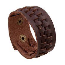 Simple Design Genuine Leather Wrap Bracelet For Men Handmade Braided Wide Charm Wristband Cuff Bangle Men Retro Brown Jewelry 2024 - buy cheap