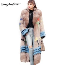 Fang Tai Fur 2019 Women Weave Fox Fur Coat Long Sleeve Fox Coat Turn-Down Collar Print Loss Women's Real X-Long Fox Fur Coats 2024 - buy cheap