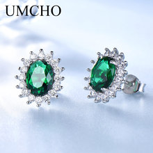 UMCHO Princess Diana Earrings 925 Sterling Silver Jewelry Created Russian Emerald Classic Stud Earrings For Women Wedding Gifts 2024 - buy cheap