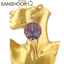 SANSHOOR 6cm Round Painting Afro Bohemian Wood Drop Earrings Geomertic Pattern Afrocentric Ethnic Jewelry For Women Gifts 1Pair 2024 - buy cheap