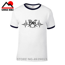 T-shirts de manga curta dos homens do logotipo do cardiograph impresso personalizado t-shirts o pescoço tambores baterista batimentos cardíacos t camisa 2024 - compre barato