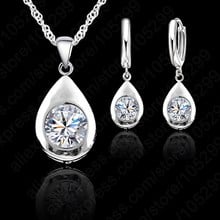 Elegant Water Drop Woman Party Wedding Jewelry Solid 925 Sterling Silver Shiny Cubic Zircon Crystal Fashion Earring Necklace Set 2024 - buy cheap